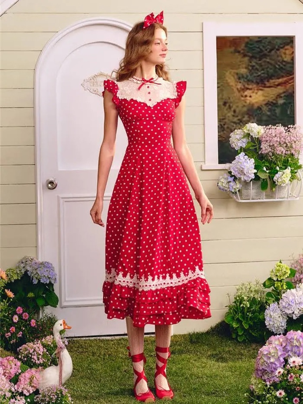 Lacemade Red Polka Dot Midi Dress